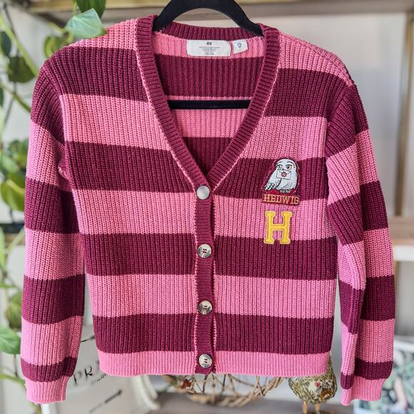 H&M Harry Potter Hedwig Warner Brothers Cardigan Sweater Pink/Maroon, Girls 8/10 - Picture 1 of 7